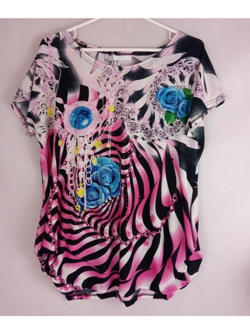 Julia Women's Colorful Floral Beaded Blouse Size Small